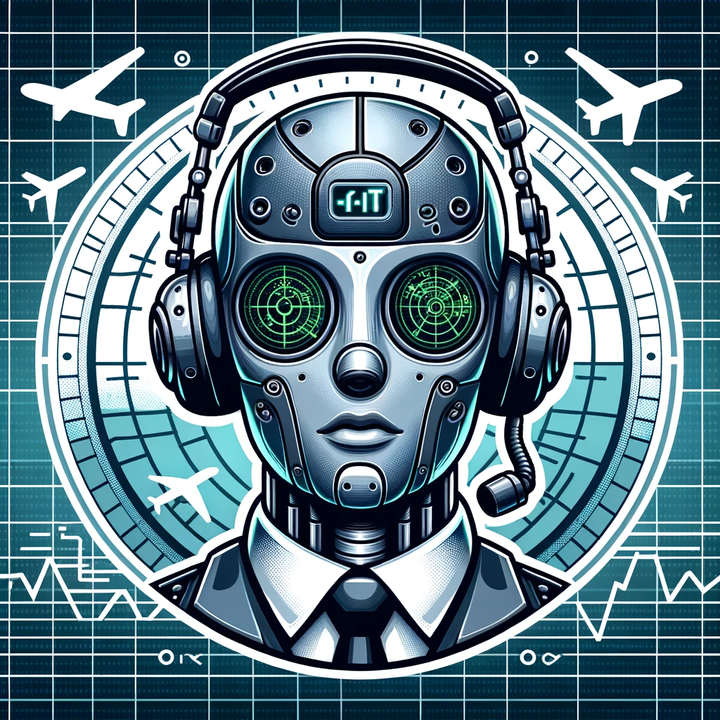 An illustration of a robotic looking air traffic controller